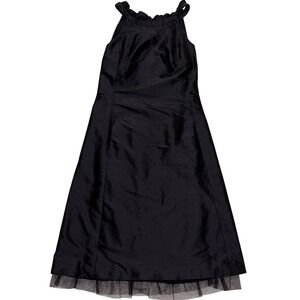 Coren Moore Black‎ 100% Silk Tulle Midi Dress Sz 4 Pockets Whimsigoth Kawaii